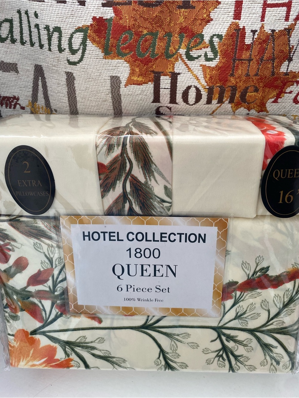 Hotel Collection Floral Queen Sheet Set in Cream, Green, Orange